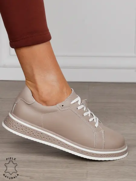 Pantofi Casual damă din piele naturală cu mici perforati CRL1513 ROZ
