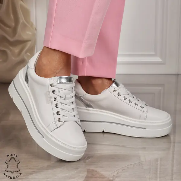 Pantofi CASUAL dama din piele naturala CU SIRET CRL1453 ALB