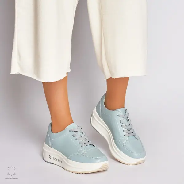Pantofi Casual dama din Piele naturala cu talpa groasa CRL0039 ALBASTRU