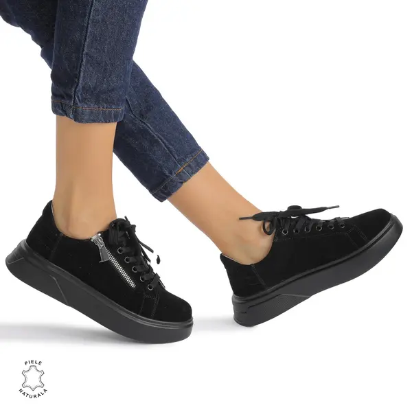 Pantofi Casual DAMA din PIELE Naturala Intoarsa CRL0940 CULOARE: Negru
