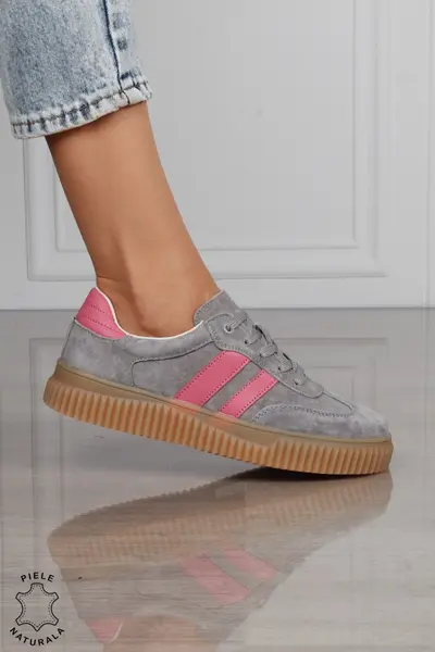 Pantofi Casual DAMA din Piele Naturala intoarsa, Model Retro CRL1531GRI