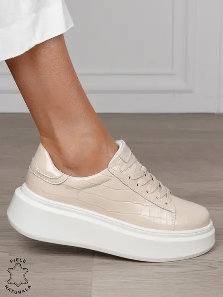 Pantofi Casual dama din Piele Naturala Lacuita CRL1552 BEJ