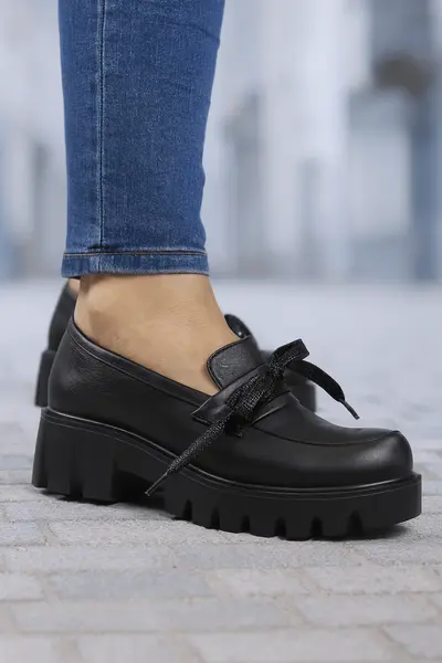 Pantofi Casual Dama din Piele Negri cu Fundita - KOLIA BLACK