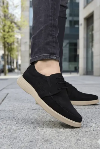 Pantofi Casual de Barbati din Piele Nubuk Negru - JAZ BLACK