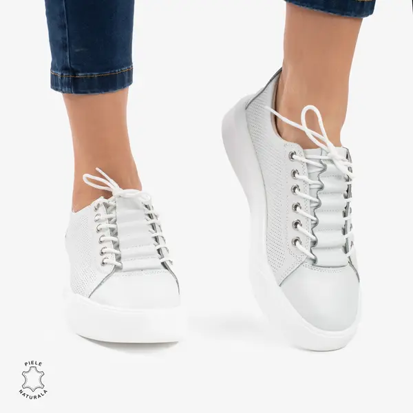 Pantofi Casual de dama din Piele Naturala CRL0572 Alb