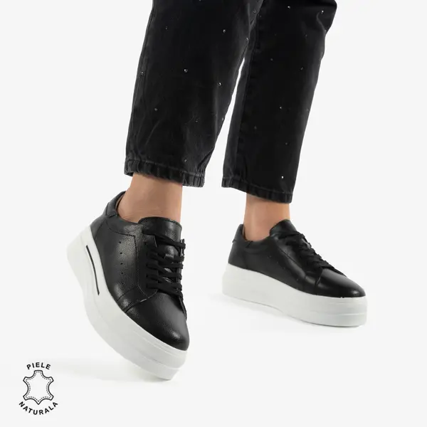 PANTOFI CASUAL DE DAMA DIN PIELE NATURALA CRL0769 NEGRU