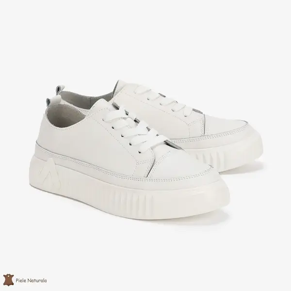 Pantofi Casual de dama din Piele naturala cu talpa groasa CRL0489 ALB
