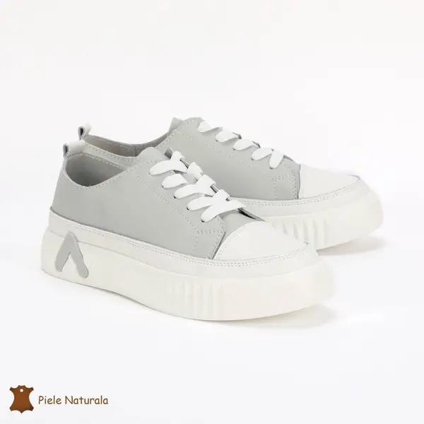 Pantofi Casual de dama din Piele naturala cu talpa groasa CRL0489 GRI