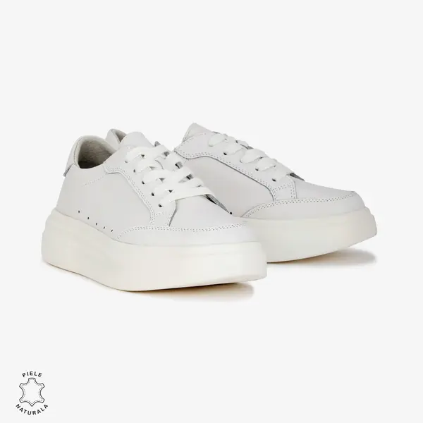 Pantofi Casual de dama din Piele naturala cu talpa groasa CRL0521 ALB