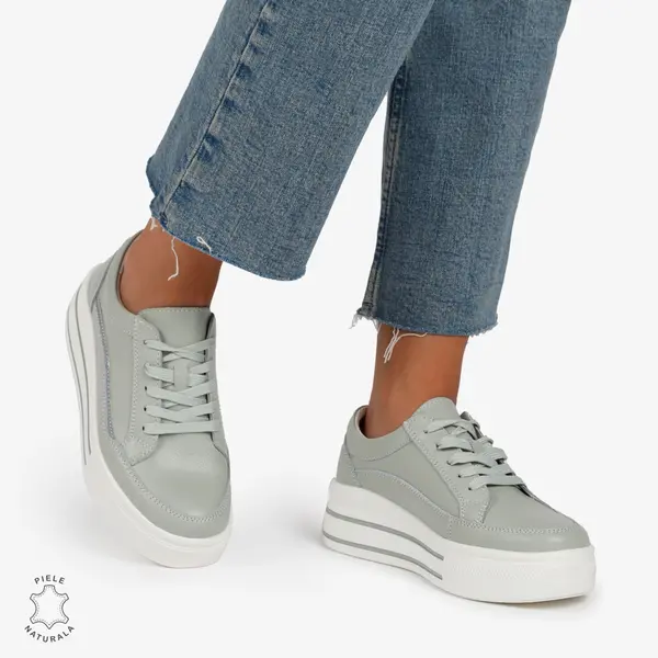 Pantofi Casual de dama din Piele Naturala cu talpa inalta si Dungi CRL1203 Barilla