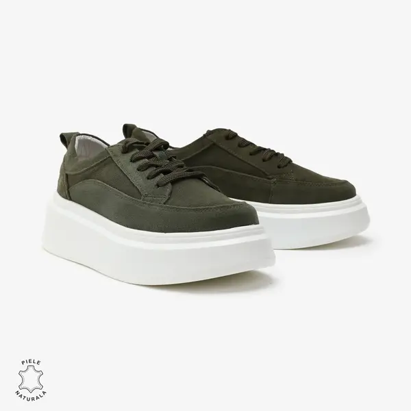 Pantofi Casual de dama din Piele Naturala Intoarsa CRL0567 VERDE