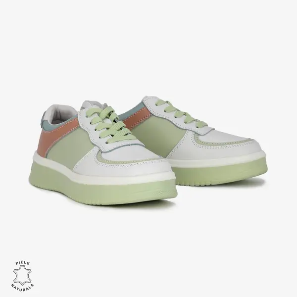 Pantofi Casual de dama din Piele naturala Multicolor cu design special CRL0519 ALB CU VERDE