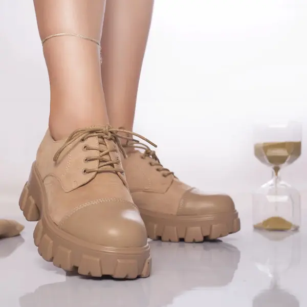 Pantofi casual dida catifea si piele ecologica bej