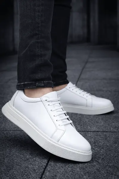 Pantofi Casual din Piele Albi cu Siret -EDY WHITE