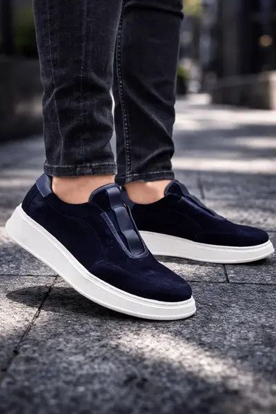 Pantofi Casual din Piele Naturală Albastri tip Slip-On - ZAK BLU