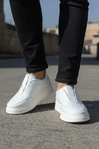 Pantofi Casual din Piele Naturală Albi tip Slip-On - ZAK WHITE