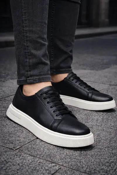 Pantofi Casual din Piele Negri cu Siret -EDY BLACK