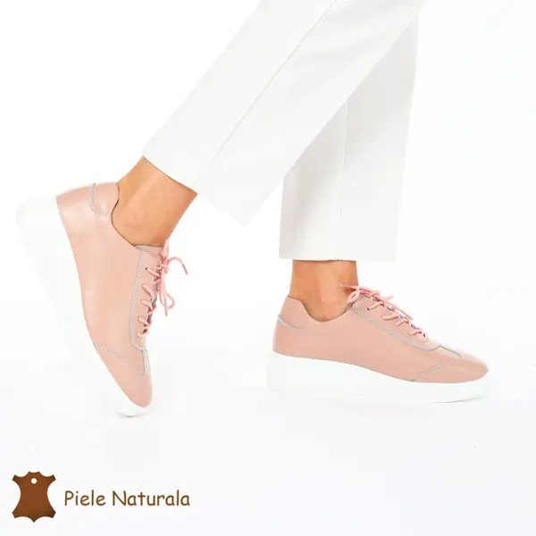 Pantofi casual elegante de dama din piele naturala CRL0221 ROZ