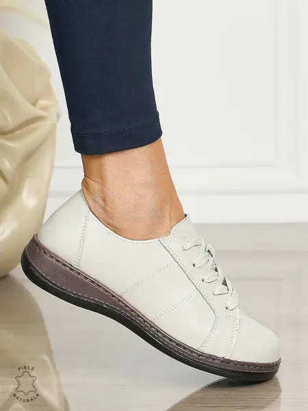 Pantofi casual Gri de dama din piele naturala cu talpa plata CRL0013