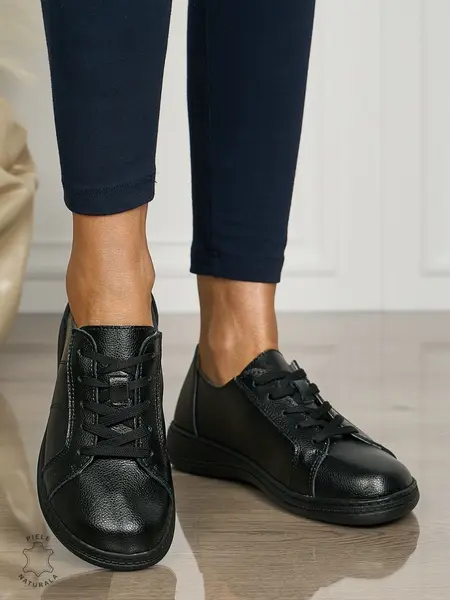 Pantofi casual Negri de dama din piele naturala cu talpa plata CRL0013
