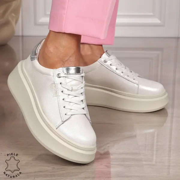Pantofi CASUAL PIELE NATURALA CU SIRET CRL1449 ALB