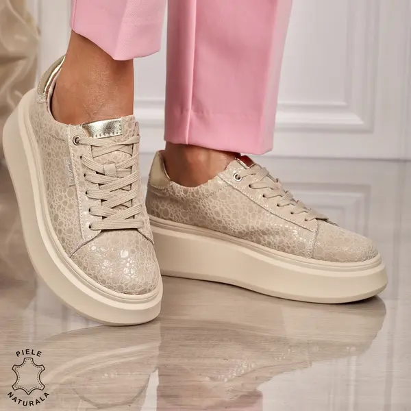 Pantofi CASUAL PIELE NATURALA CU SIRET CRL1450 BEJ
