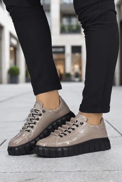 Pantofi Casual-Sport din Piele Lac Grej - TORY VIZION