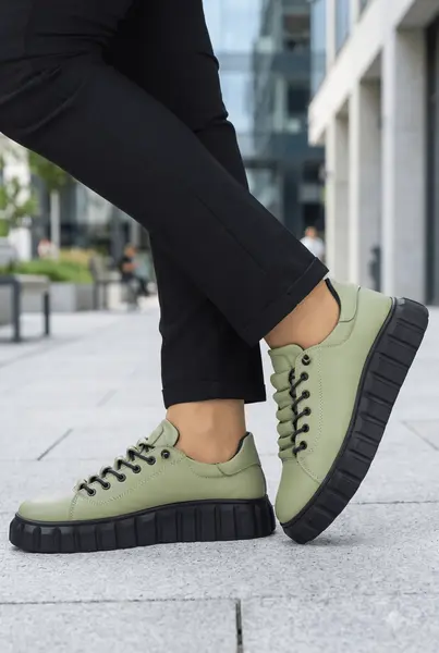 Pantofi Casual-Sport din Piele Verde - TORY OLIVE