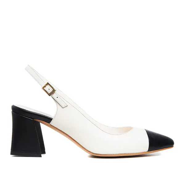 Pantofi Charlotte, Piele Naturala, Alb-Negru - 40 / 9.5 cm - gros-evazat