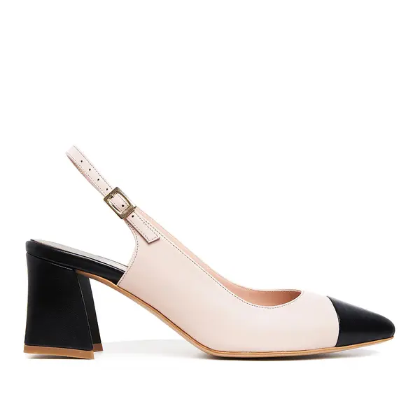 Pantofi Charlotte, Piele Naturala, Nude-Negru - 36 / 9.5 cm - gros-evazat
