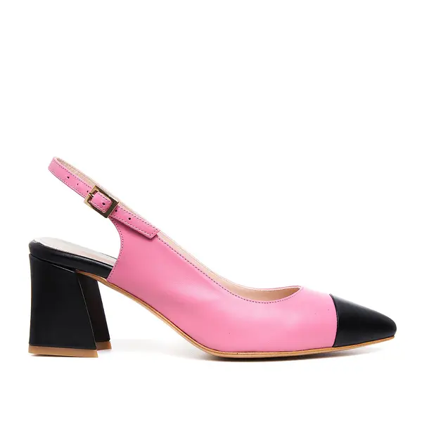 Pantofi Charlotte, Piele Naturala, Roz-Negru - 34 / 8 cm - subtire