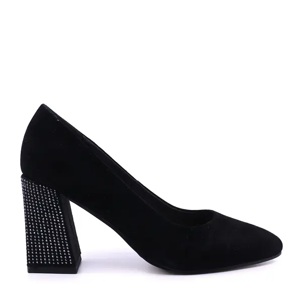 Pantofi cu toc decorat femei Enzo Bertini negri din piele întoarsă 1390DP4100VN