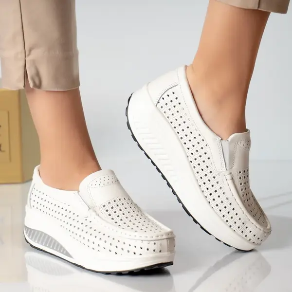 Pantofi dama casual albi piele naturala flori