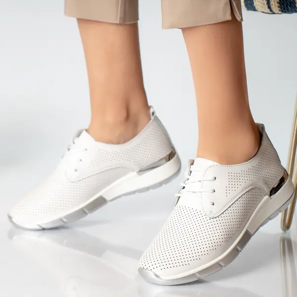Pantofi dama casual albi piele naturala lamita