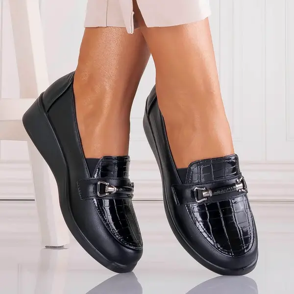 Pantofi dama cu platforma Negri din Piele Ecologica Azonma