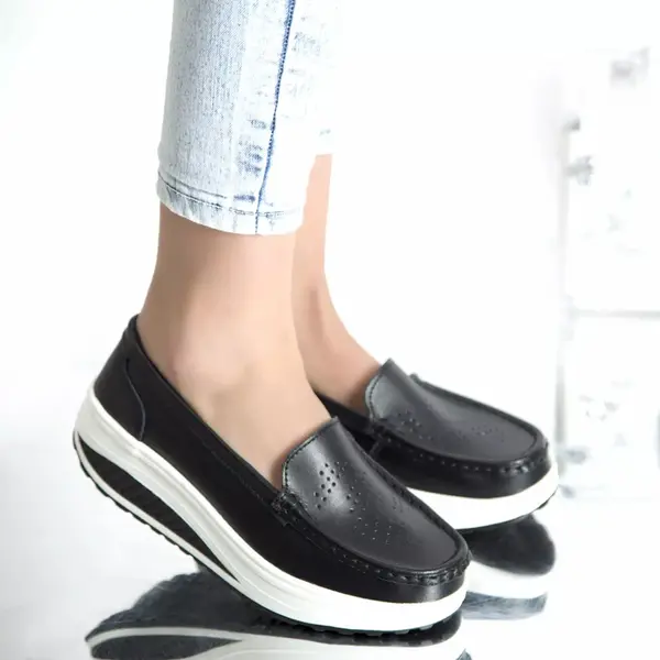 Pantofi dama cu platforma negri piele naturala nancy