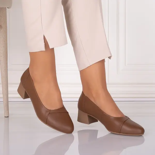 Pantofi dama cu toc Camel din Piele Naturala Rimela