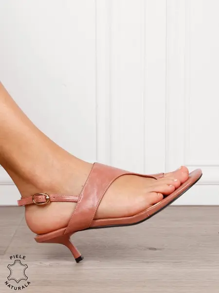 Pantofi dama eleganti din piele naturala cu varf decupat cu design special CRL1614 ROZ
