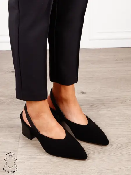 Pantofi dama eleganti din piele naturala Intoarsa cu varf ascutit CRL1631 Negru