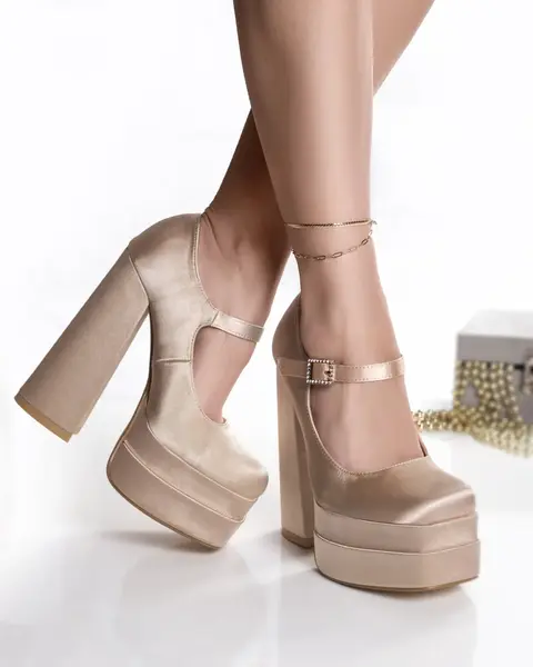 Pantofi dama nude saten lenda