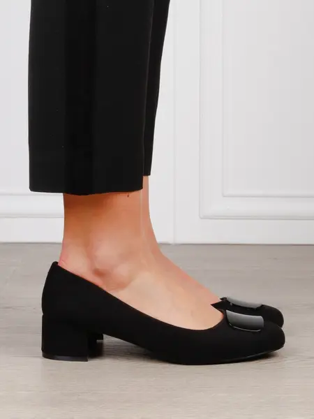 Pantofi Eleganti dama din piele Ecologica intoarsa cu brant din piele naturala CRL1584 Negru