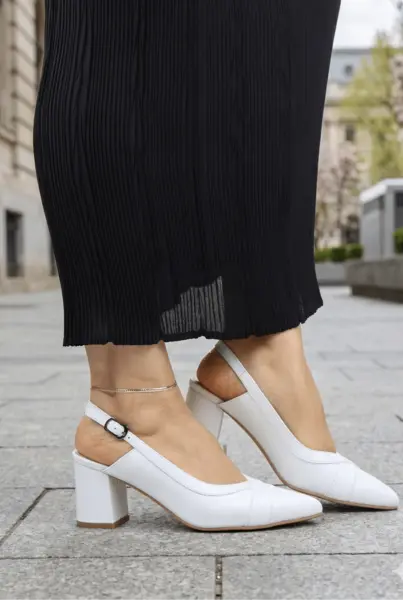 Pantofi Eleganti Decupati cu Toc din Piele Alba - KYZ WHITE