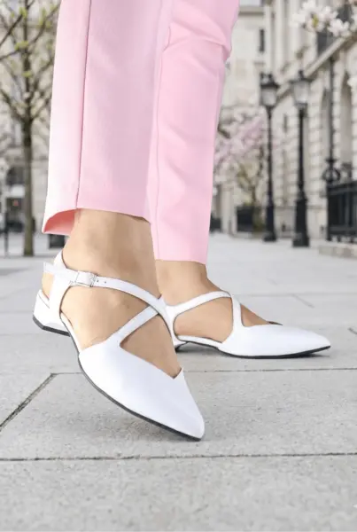 Pantofi Eleganti Toc Mic cu Decupaj din Piele Albi - ELYM WHITE B