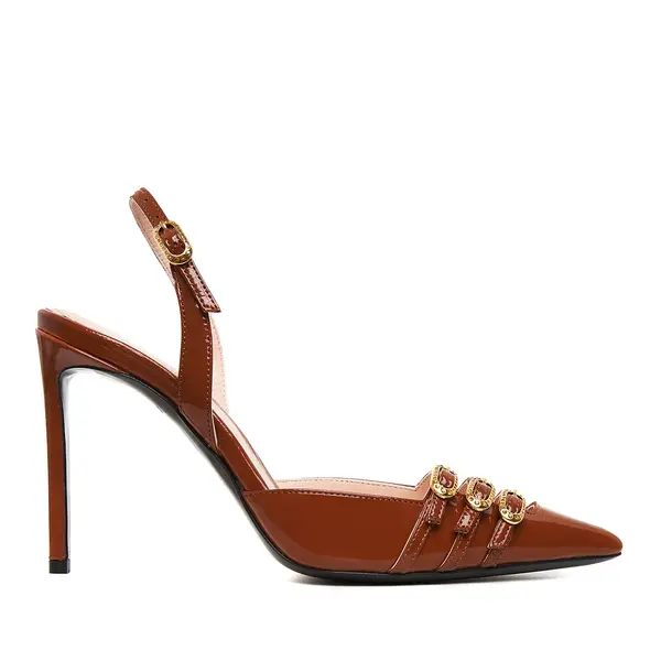 Pantofi Gina Piele Lacuita, Maro - Premium Collection - 40 / 10 cm