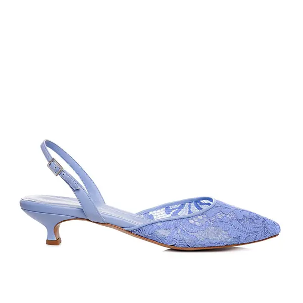 Pantofi Ines Piele Naturala/Dantela, Blue - Kitten Heels - 40
