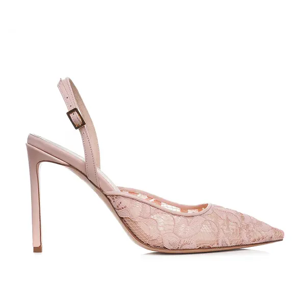 Pantofi Ines Piele Naturala/Dantela, Roz - Premium Collection - 40 / 10 cm
