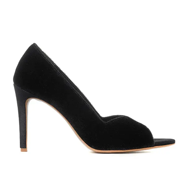 Pantofi Ingrid Catifea, Negri - 36 / 8 cm