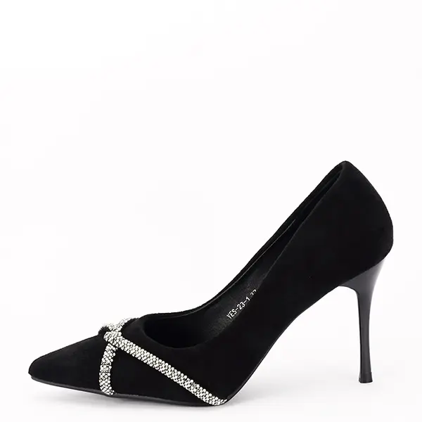 Pantofi negri eleganti cu pietricele argintii YES-23-1 03