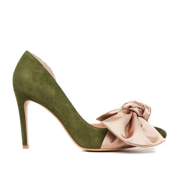 Pantofi Samantha cu Funda, Piele Intoarsa, Kaki/Nude-Auriu - 34.5 / 11 cm