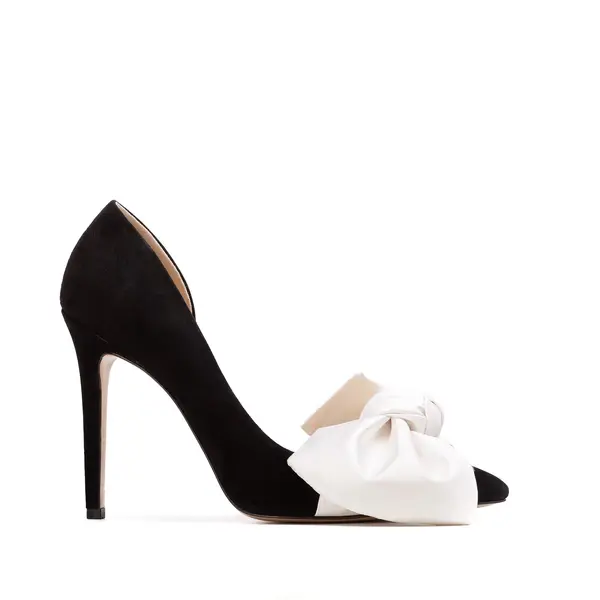 Pantofi Samantha cu Funda, Piele Intoarsa, Negru/Alb - 35 / 8 cm
